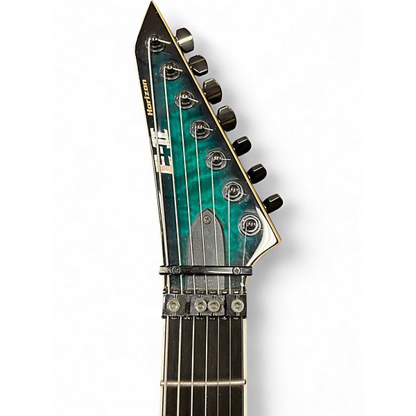 Used ESP E-II Horizon FR-7 7-String with Floyd Rose Black Turquoise Burst Solid Body Electric Guitar