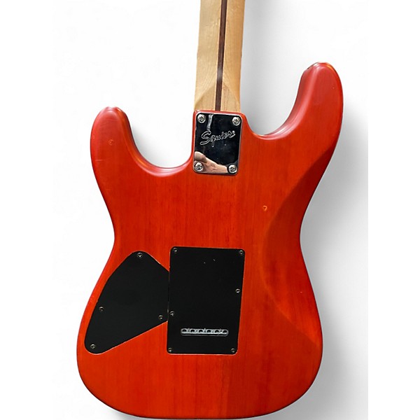 Used Squier Deluxe Fat Stratocaster Satin Trans Red Solid Body Electric Guitar