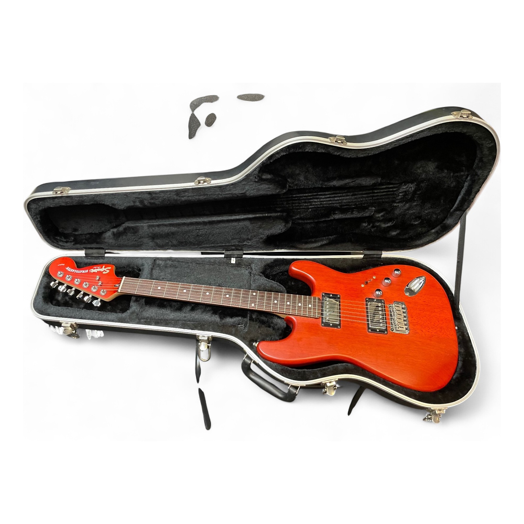Used Squier Deluxe Fat Stratocaster Satin Trans Red Solid Body