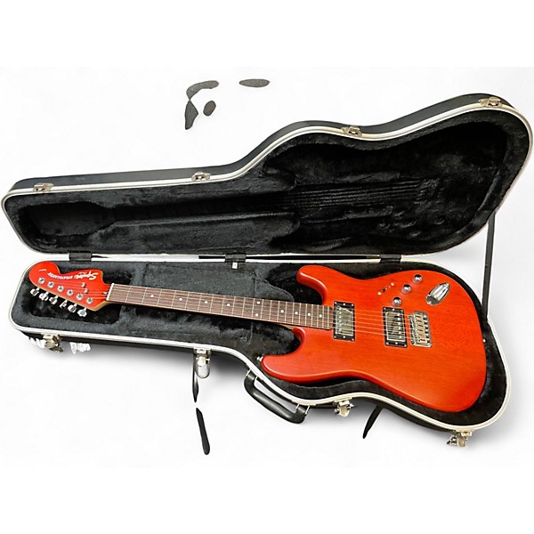 Used Squier Deluxe Fat Stratocaster Satin Trans Red Solid Body Electric Guitar