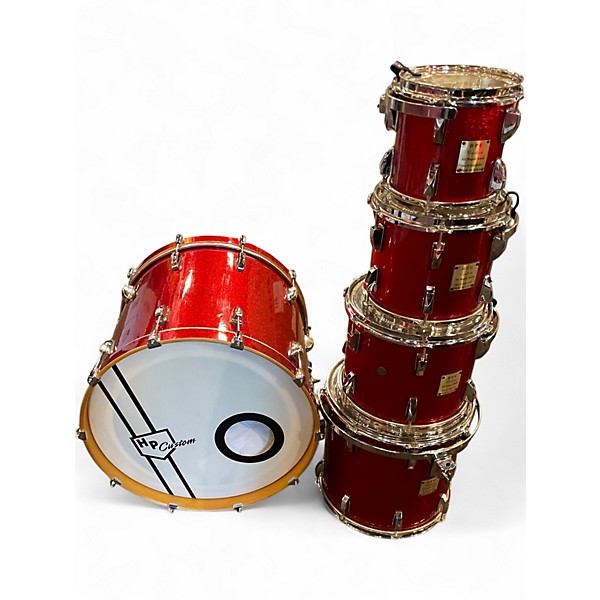 Used Houston Percussion Company 5 Piece HPC Custom All Maple Shell Red Sparkle Drum Kit