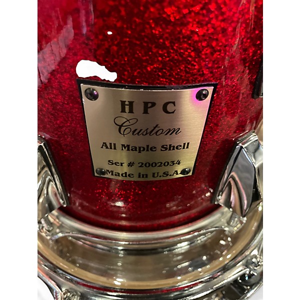 Used Houston Percussion Company 5 Piece HPC Custom All Maple Shell Red Sparkle Drum Kit