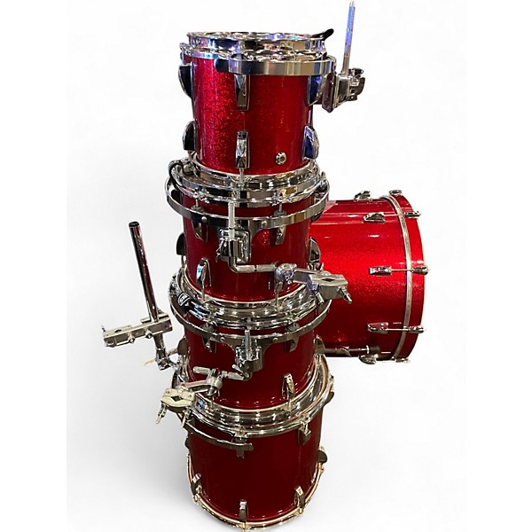 Used Houston Percussion Company 5 Piece HPC Custom All Maple Shell Red Sparkle Drum Kit