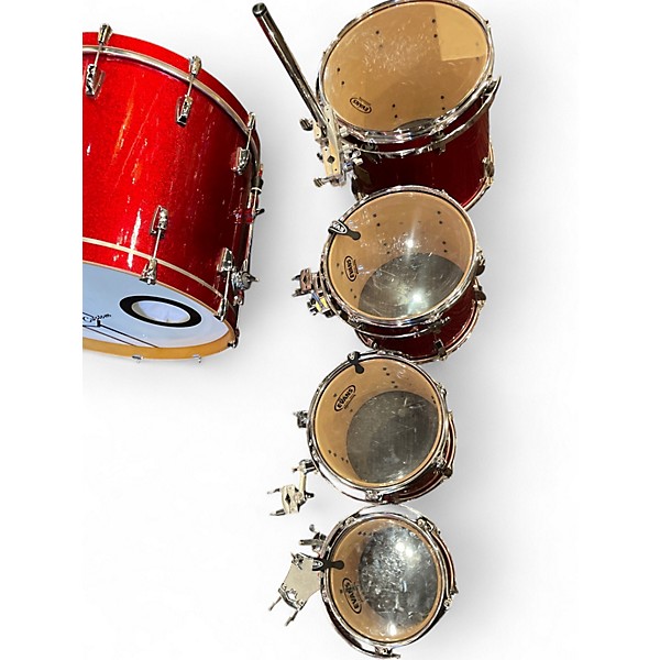 Used Houston Percussion Company 5 Piece HPC Custom All Maple Shell Red Sparkle Drum Kit