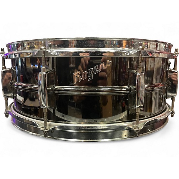 Used 1970s Rogers 14in STEEL SNARE Black and Silver Drum