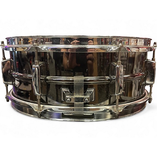 Used 1970s Rogers 14in STEEL SNARE Black and Silver Drum