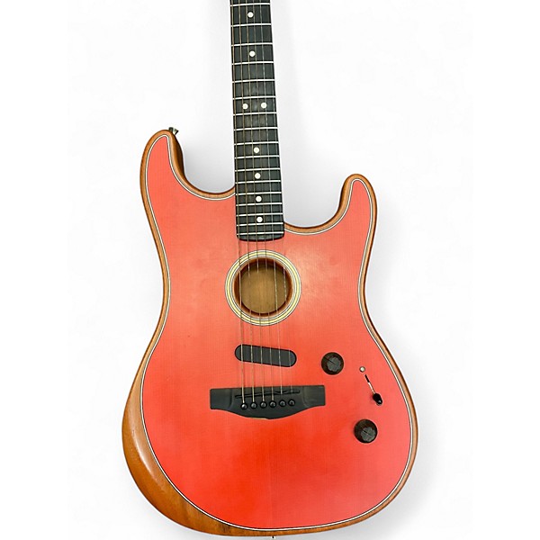 Used Fender American Acoustasonic Stratocaster Flat Red Acoustic Electric Guitar