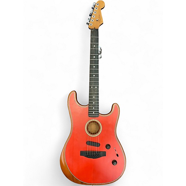 Used Fender American Acoustasonic Stratocaster Flat Red Acoustic Electric Guitar