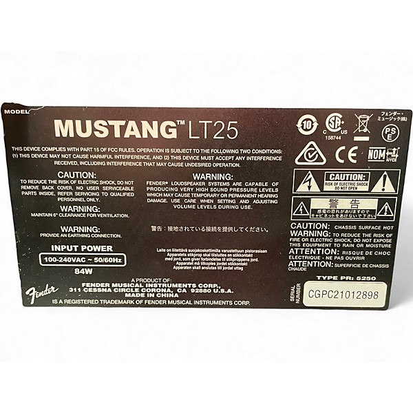 Used Fender Mustang LT25 25W 1x8 Guitar Combo Amp
