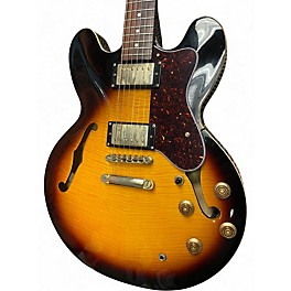 Used Epiphone Dot Deluxe Flametop 2 Tone Sunburst Hollow Body Electric Guitar