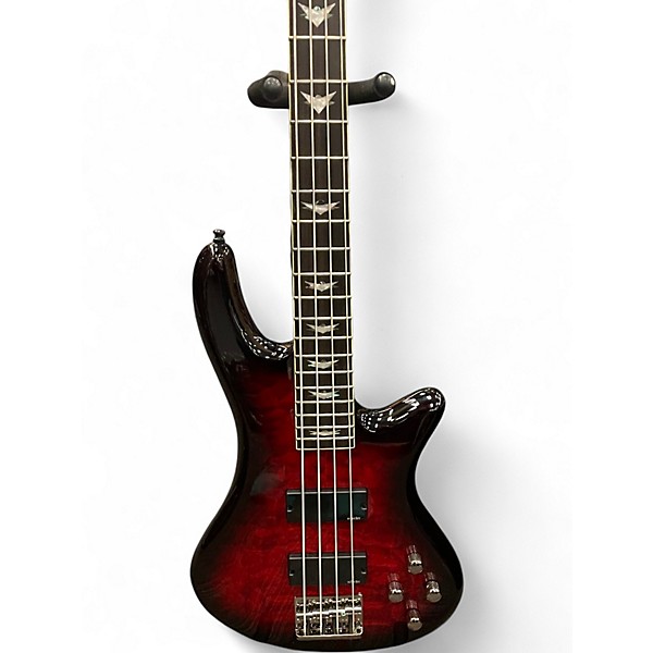 Used Schecter Guitar Research Stiletto Extreme 4 String Trans Red Electric Bass Guitar