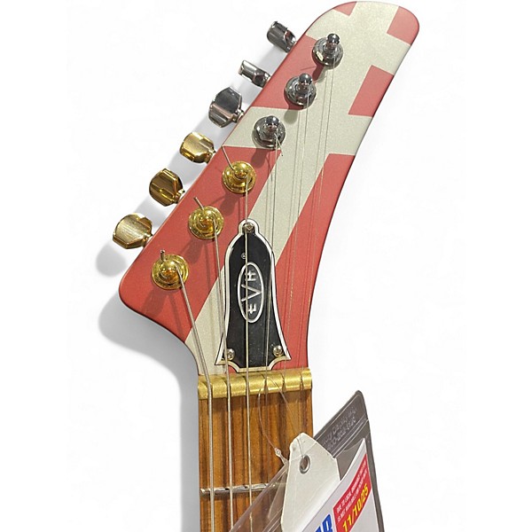 Used EVH Striped Series Shark Burgundy Red and Silver Solid Body Electric Guitar