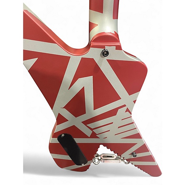 Used EVH Striped Series Shark Burgundy Red and Silver Solid Body Electric Guitar