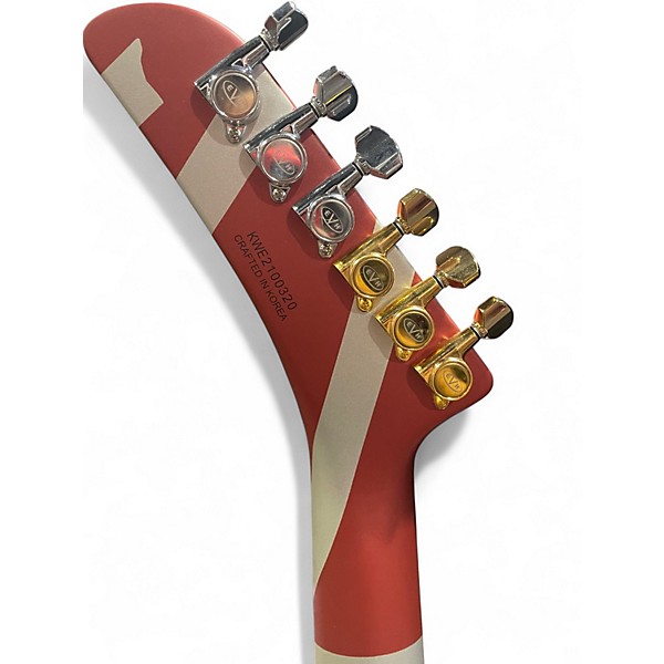 Used EVH Striped Series Shark Burgundy Red and Silver Solid Body Electric Guitar