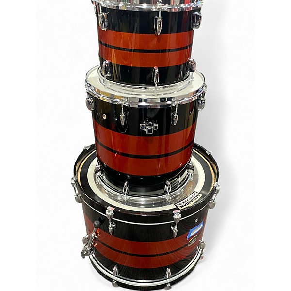 Used Yamaha 3 Piece Tour Custom black with red stripes Drum Kit