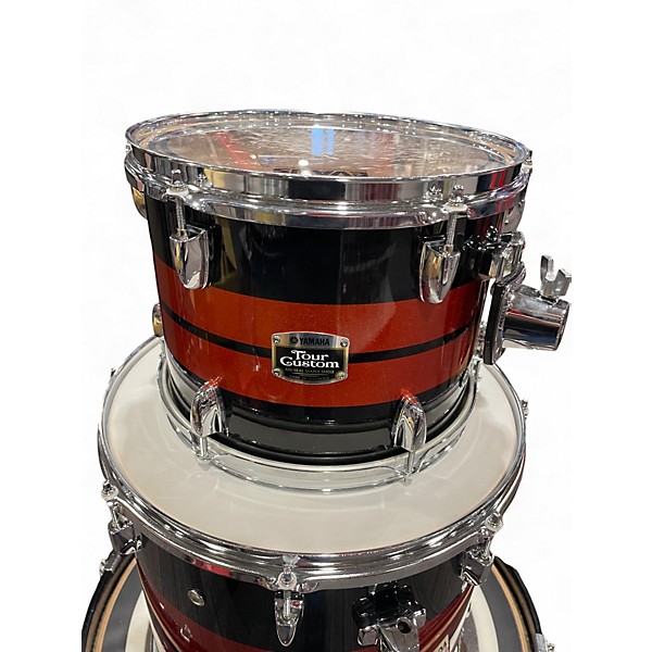 Used Yamaha 3 Piece Tour Custom black with red stripes Drum Kit