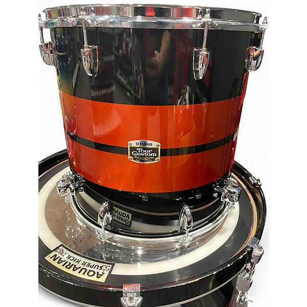 Used Yamaha 3 Piece Tour Custom black with red stripes Drum Kit