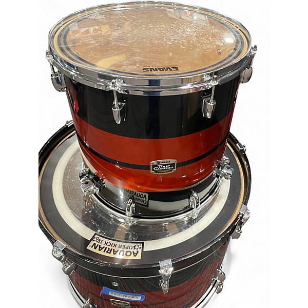Used Yamaha 3 Piece Tour Custom black with red stripes Drum Kit