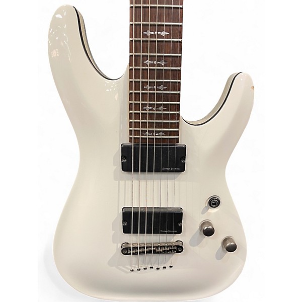 Used Schecter Guitar Research Demon 7 String White Solid Body Electric Guitar