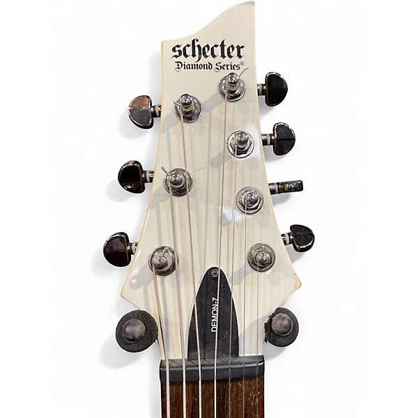 Used Schecter Guitar Research Demon 7 String White Solid Body Electric Guitar
