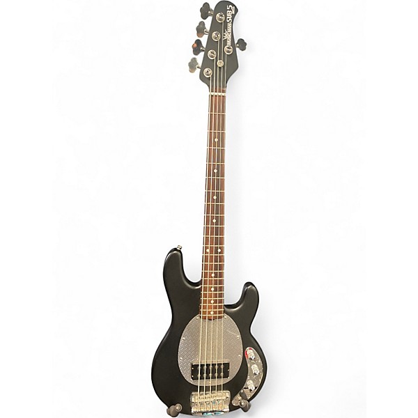 Used Ernie Ball Music Man sub bass 5 Black Electric Bass Guitar Black and Silver Electric Bass Guitar