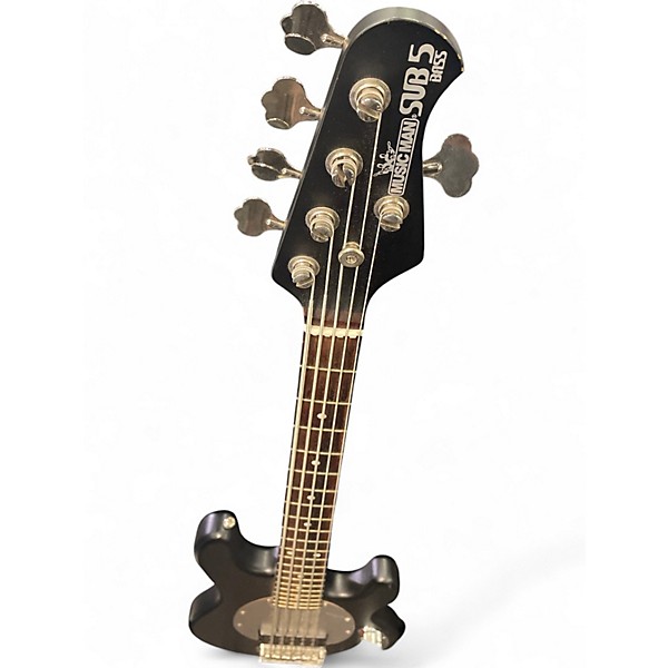 Used Ernie Ball Music Man sub bass 5 Black Electric Bass Guitar Black and Silver Electric Bass Guitar