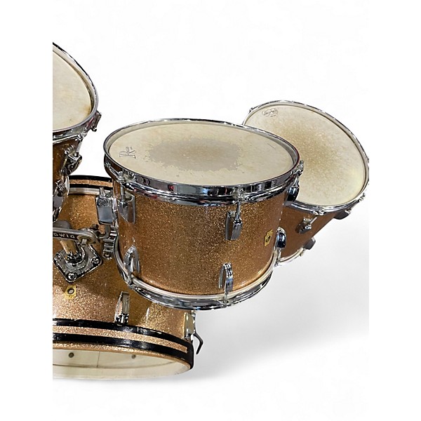 Vintage 1960s Ludwig 4 Piece Hollywood Outfit Gold Sparkle Drum Kit