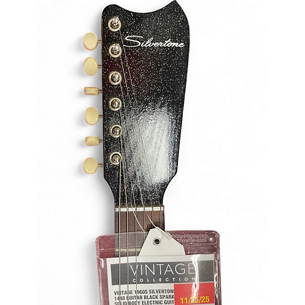 Vintage 1960s Silvertone 1448 Guitar Black Sparkle Solid Body Electric Guitar