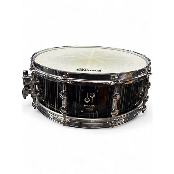Used SONOR 14X5 Prolite Snare Drum Ebony White Stripes Drum