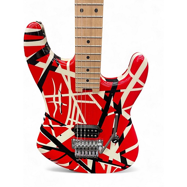 Used 2010s EVH Striped Series Red with Black and White Stripes Solid Body Electric Guitar