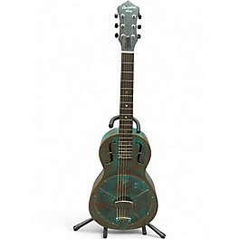 Used Recording King RM-993 Metal Body Parlor Resonator Guitar Distressed Vintage Green Resonator Guitar