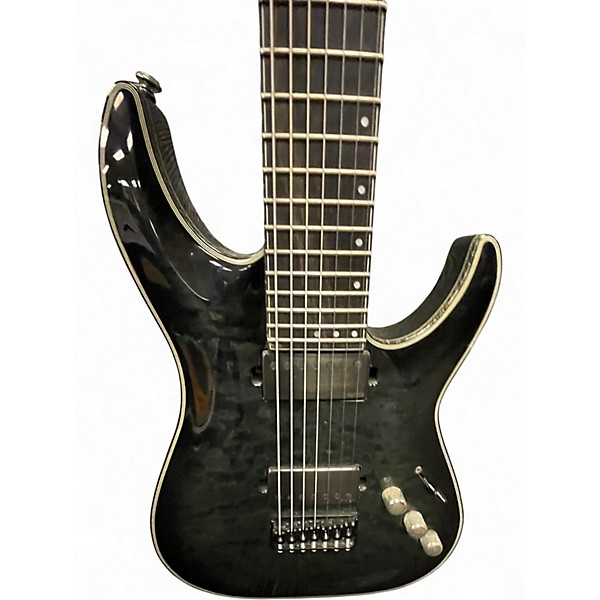 Used Schecter Guitar Research Hellraiser Hybrid C-7 Transparent Black Solid Body Electric Guitar