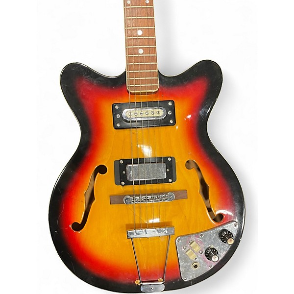 Used Crestwood Semi-Hollow 2 Tone Sunburst Hollow Body Electric Guitar