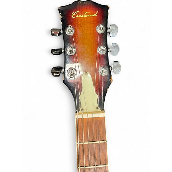 Used Crestwood Semi-Hollow 2 Tone Sunburst Hollow Body Electric Guitar
