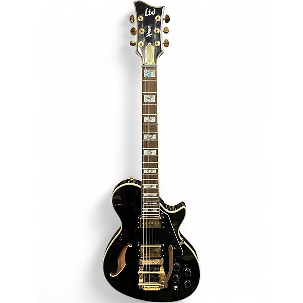 Used ESP LTD Xtone PC1V Black and Gold Hollow Body Electric Guitar