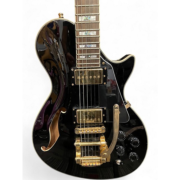 Used ESP LTD Xtone PC1V Black and Gold Hollow Body Electric Guitar