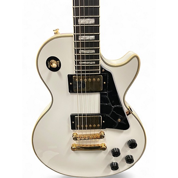 Used Epiphone Les Paul Custom white and gold Solid Body Electric Guitar