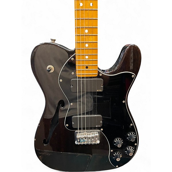 Used Fender Modern Player Telecaster Thinline Deluxe Trans Black Hollow Body Electric Guitar