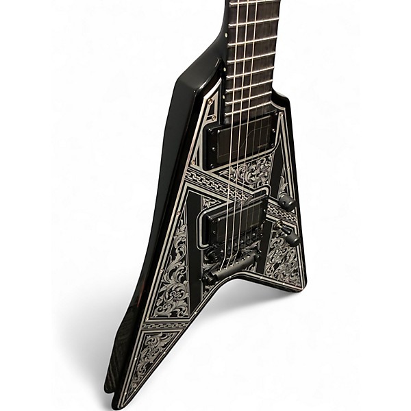 Used Schecter Guitar Research V-1 Przym Palladium Metal Top Black Solid Body Electric Guitar