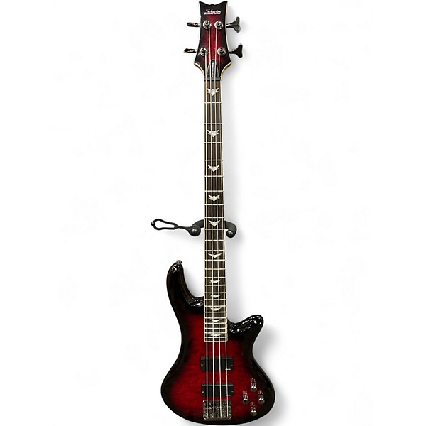 Used Schecter Guitar Research Stiletto Extreme 4 String Crimson Red Burst Electric Bass Guitar