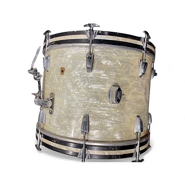 Vintage 1960s Ludwig 3 Piece Downbeat 3pc Pearl White Drum Kit