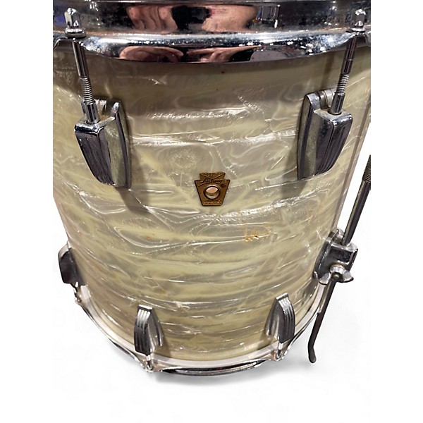 Vintage 1960s Ludwig 3 Piece Downbeat 3pc Pearl White Drum Kit