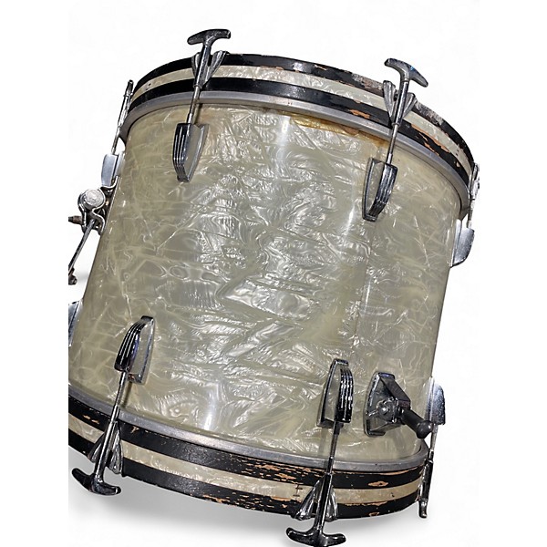 Vintage 1960s Ludwig 3 Piece Downbeat 3pc Pearl White Drum Kit