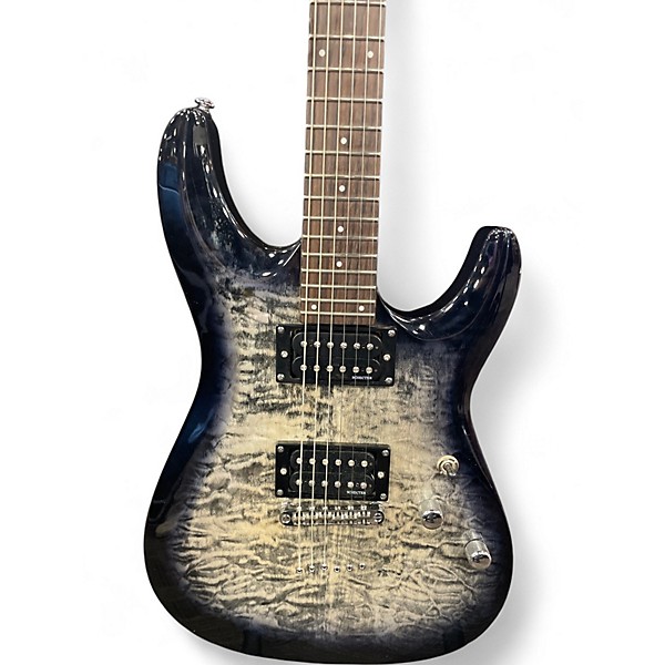 Used Schecter Guitar Research Diamond Series Black and Silver Solid Body Electric Guitar