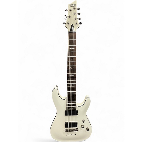 Used Schecter Guitar Research Demon 7 String White Solid Body Electric Guitar