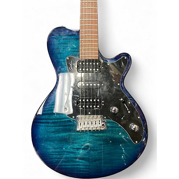 Used Godin SDXT Blue Leaf Top Solid Body Electric Guitar