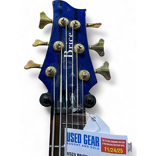 Used Brice 6 STRING Blue Electric Bass Guitar