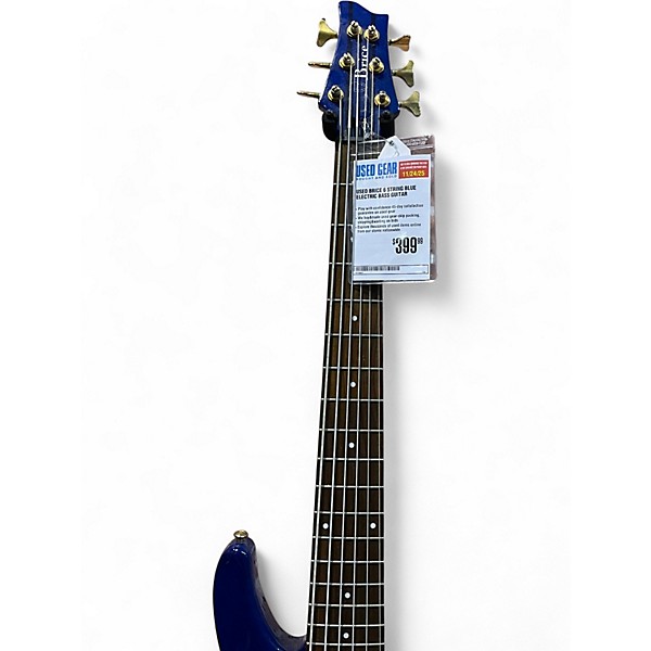 Used Brice 6 STRING Blue Electric Bass Guitar