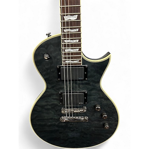 Used ESP LTD EC401QM Transparent Black Solid Body Electric Guitar
