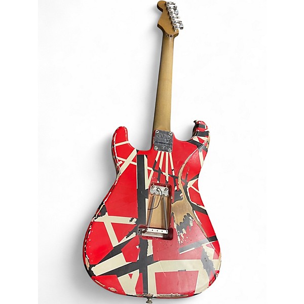 Used EVH FRANKIE STRIPED SERIES RELIC Red with Black and White Stripes Solid Body Electric Guitar